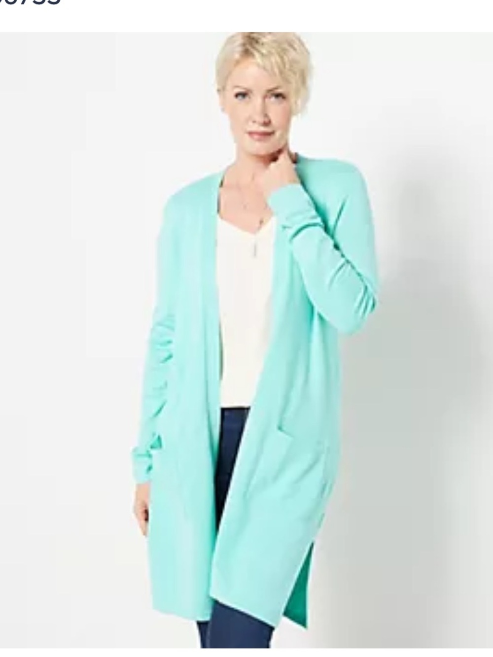 Belle By Kim Gravel Regular Feather Knit Sweater Cardigan Light Aqua